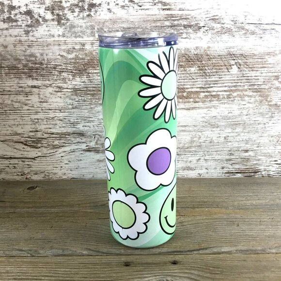 Retro Daisy Smiley Face Tumbler Wrap 20oz Skinny Tumbler - Picture 3 of 4